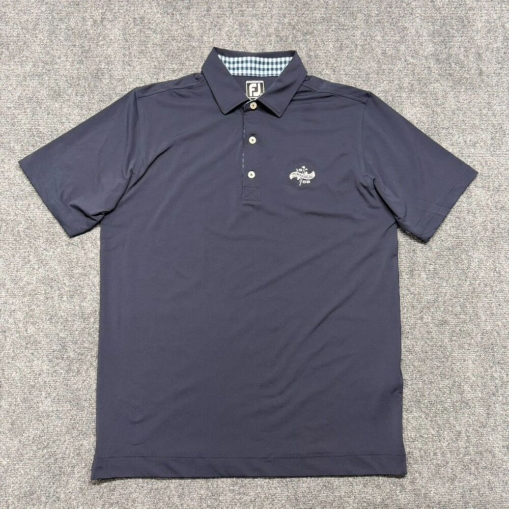 FootJoy FJ Men's Medium Navy Golf Polo Trumansburg Golf Club 1969 Stretch